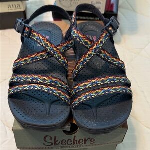 Skechers Navy Sandals with Multicolor Woven Straps